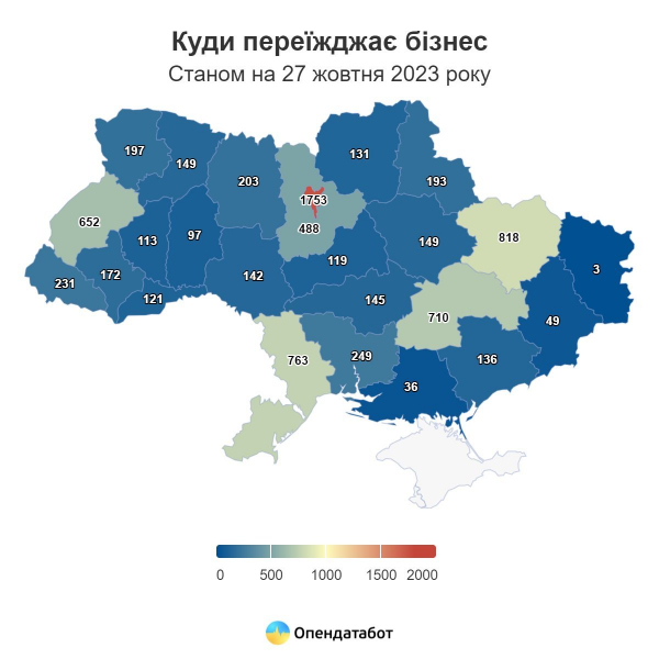 Не&nbsp;Львів і не&nbsp;Закарпаття. Куди найчастіше переїжджав український бізнес з&nbsp;початку повномасштабної війни&nbsp;&mdash; інфографіка