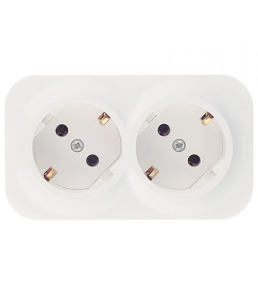 Розетка Legrand Quteo 782233 двойная открытая установка белая с заземлением